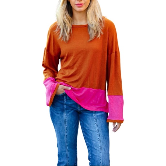NEW HAPTICS FUCHSIA & RUST COLOR BLOCK HACCI TOP - Picture 1 of 9